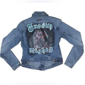 FUBU Denim Jacket Graffiti Graphic Hand Painted Women's Small Vintage